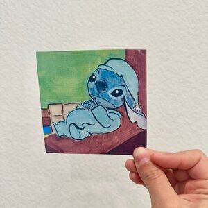 Stitch in PJs Handmade Print Laminated Copy Artwork 4”x4”